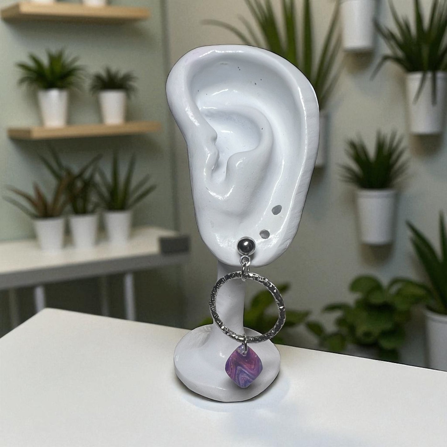 Silver Ring Purple Marble