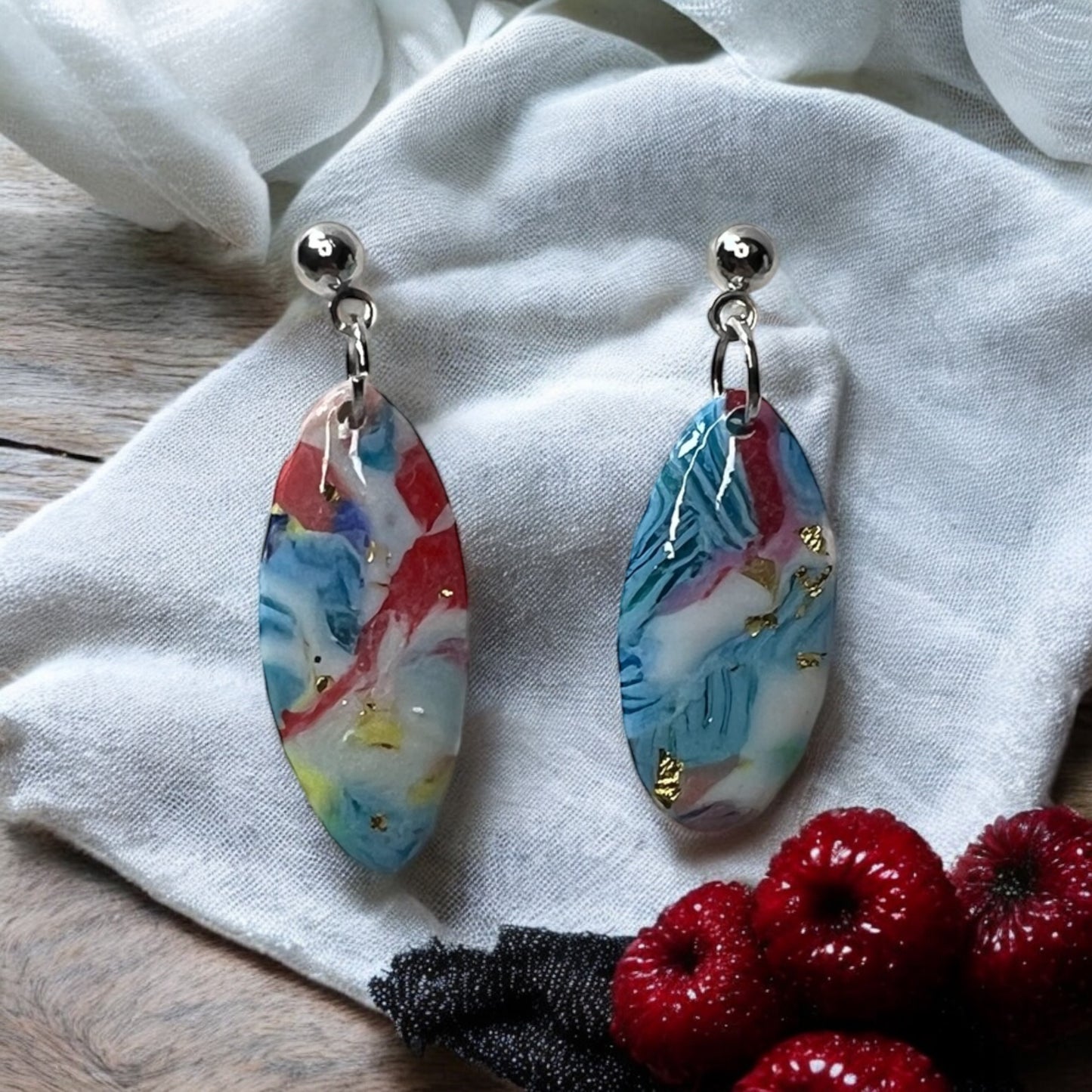 Blue Wavy Oval Earrings