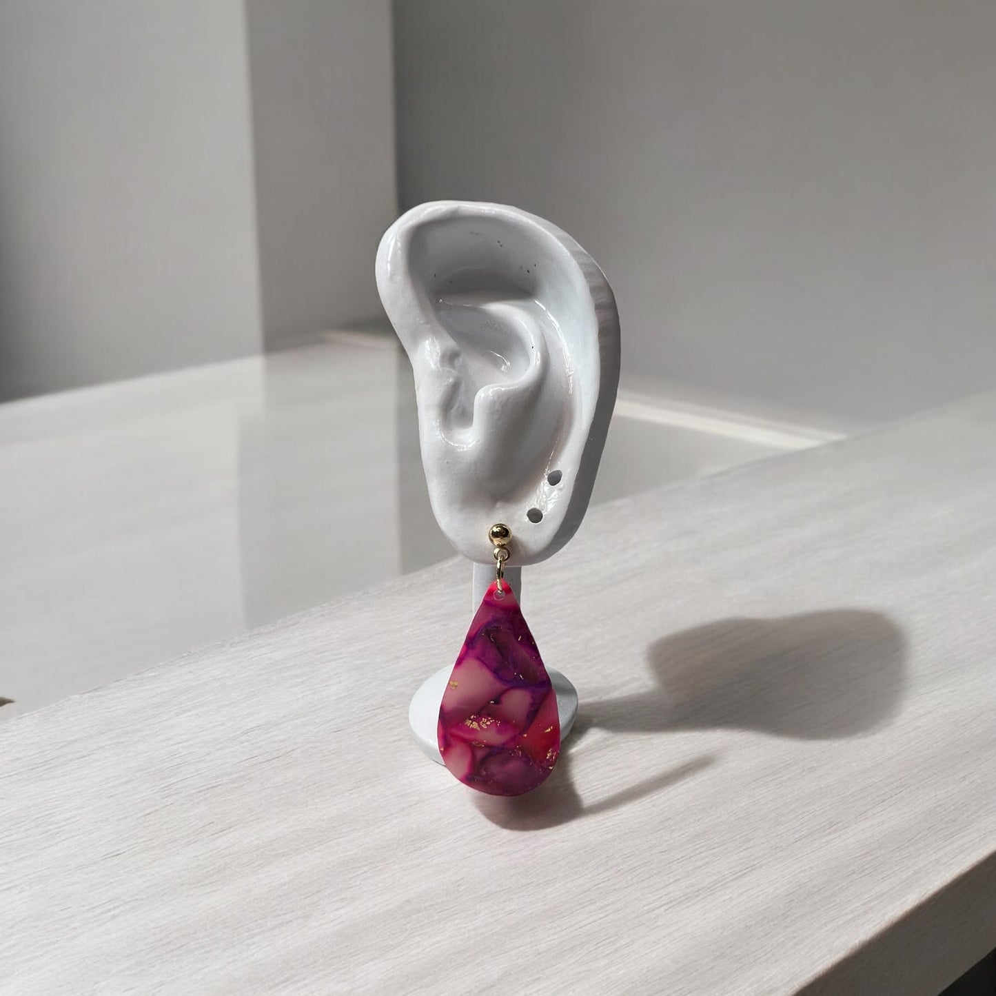 Faux Marble Pink Teardrop Earrings