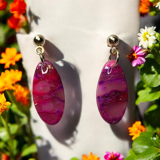 Faux Marble Pink Oval Earrings