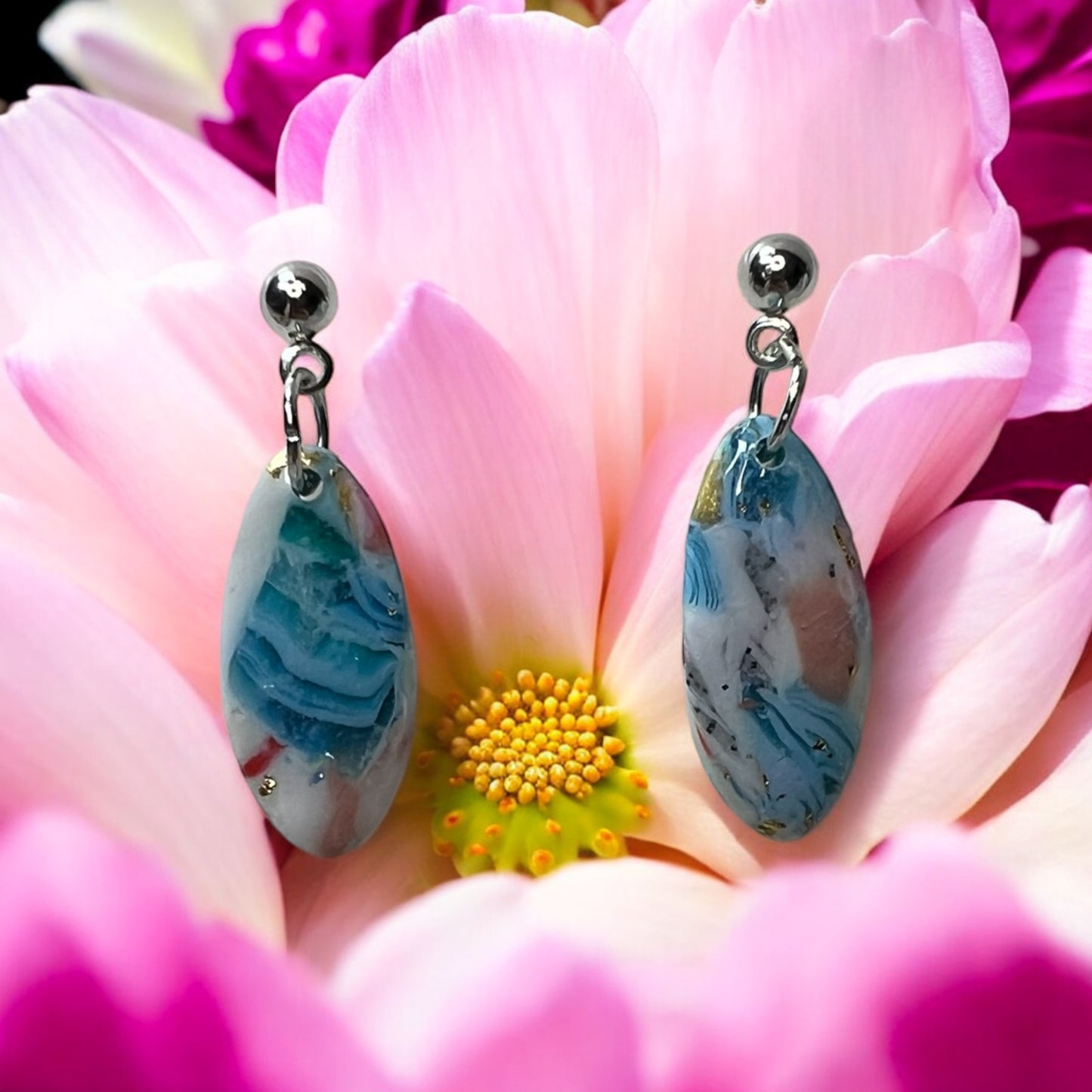 Blue Wavy Oval Earrings