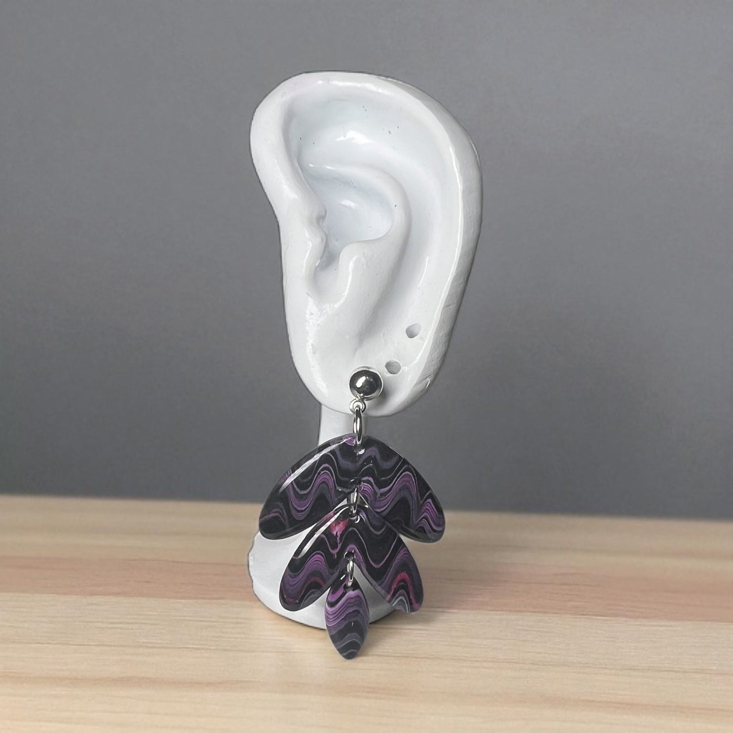 Wavy Pink & Black Dangles