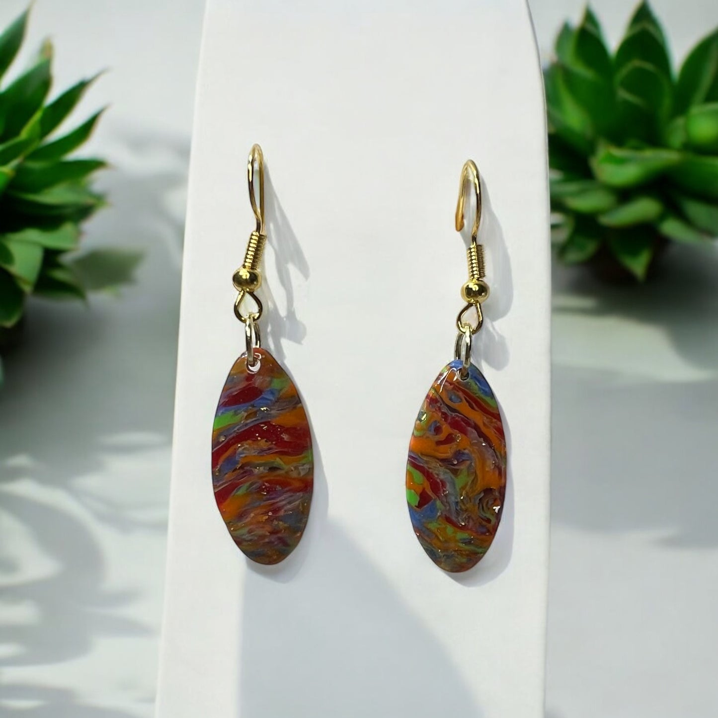 Multicolored Striped Oval Earrings