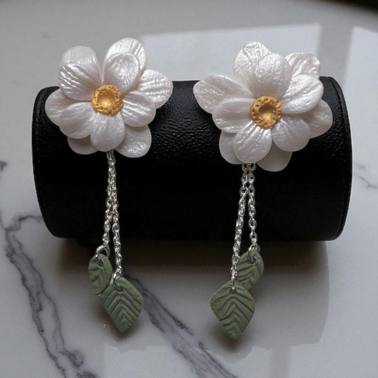White Floral Studs