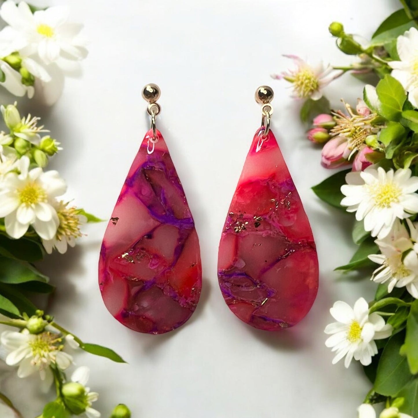 Faux Marble Pink Teardrop Earrings