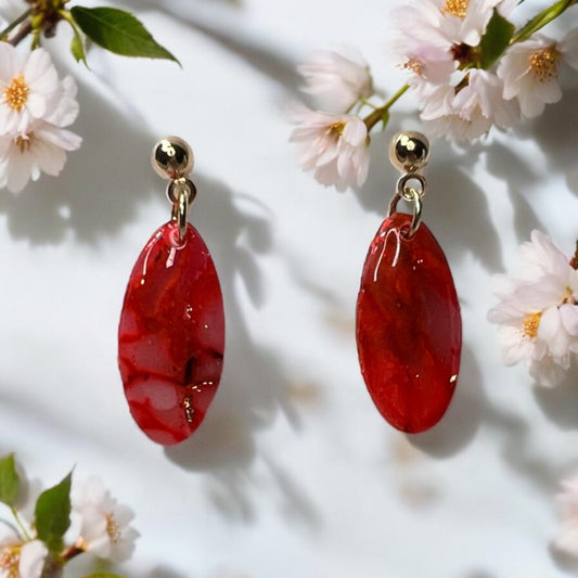 Faux Marble Red Earrings