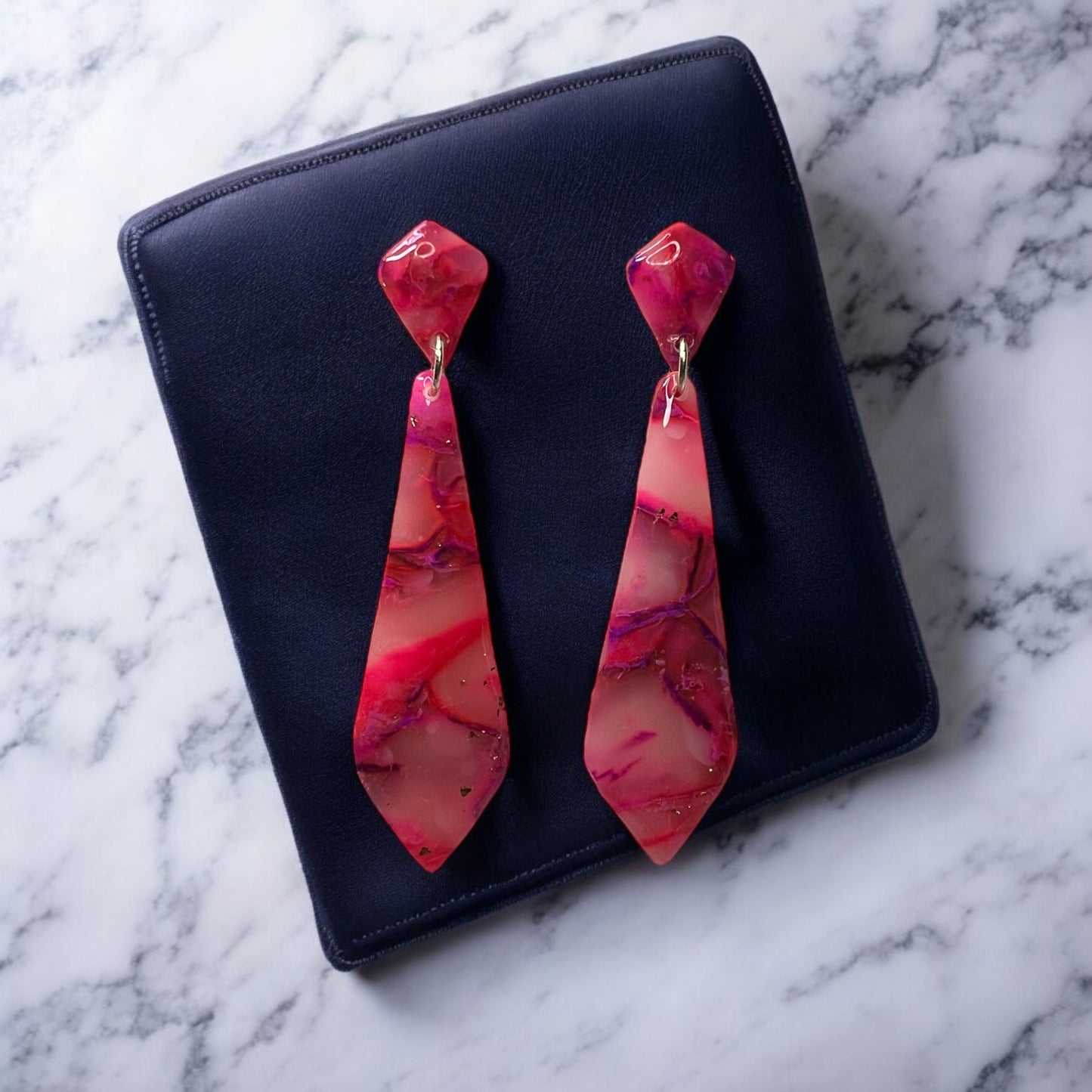 Pink Faux Marble Dangles