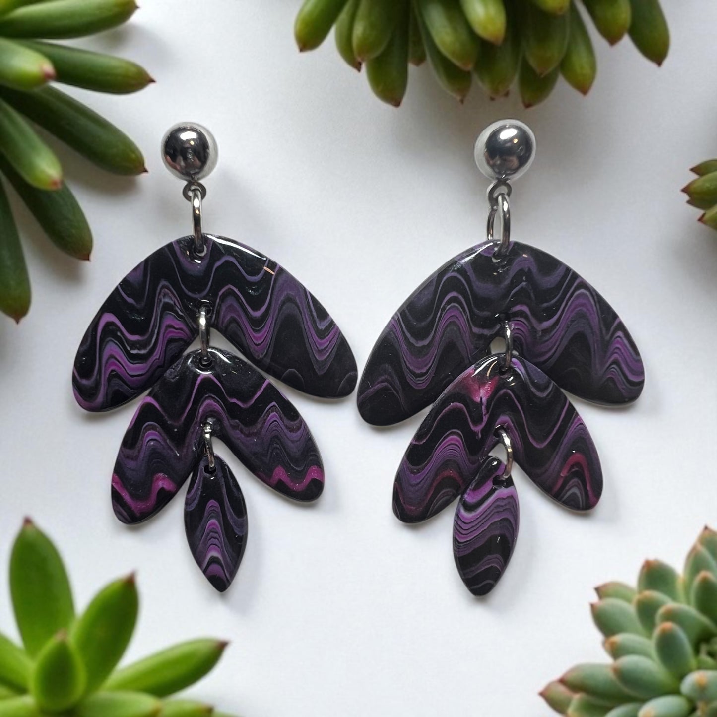 Wavy Pink & Black Dangles