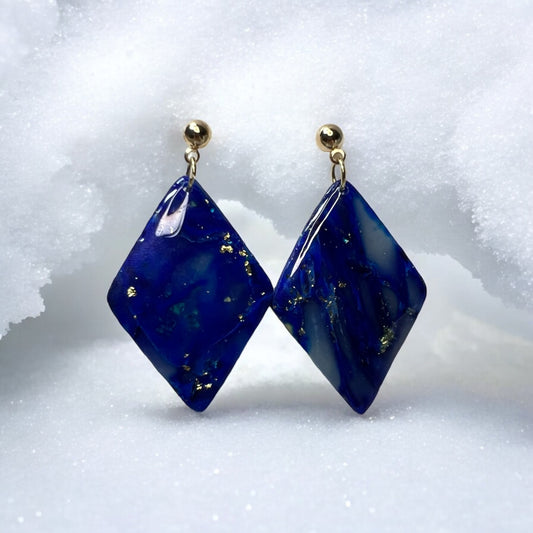 Faux Marble Blue Diamond Earrings