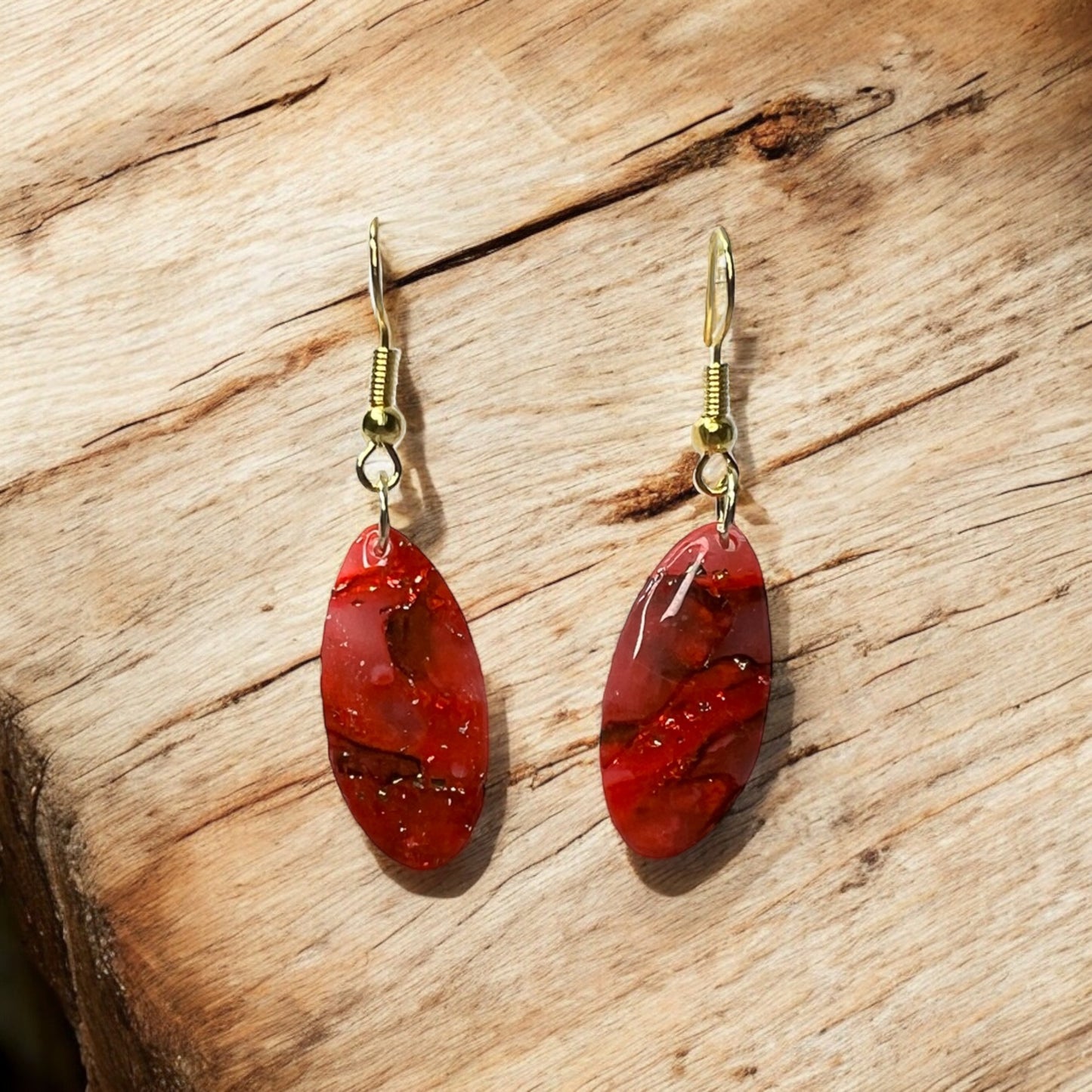 Faux Marble Red Earrings