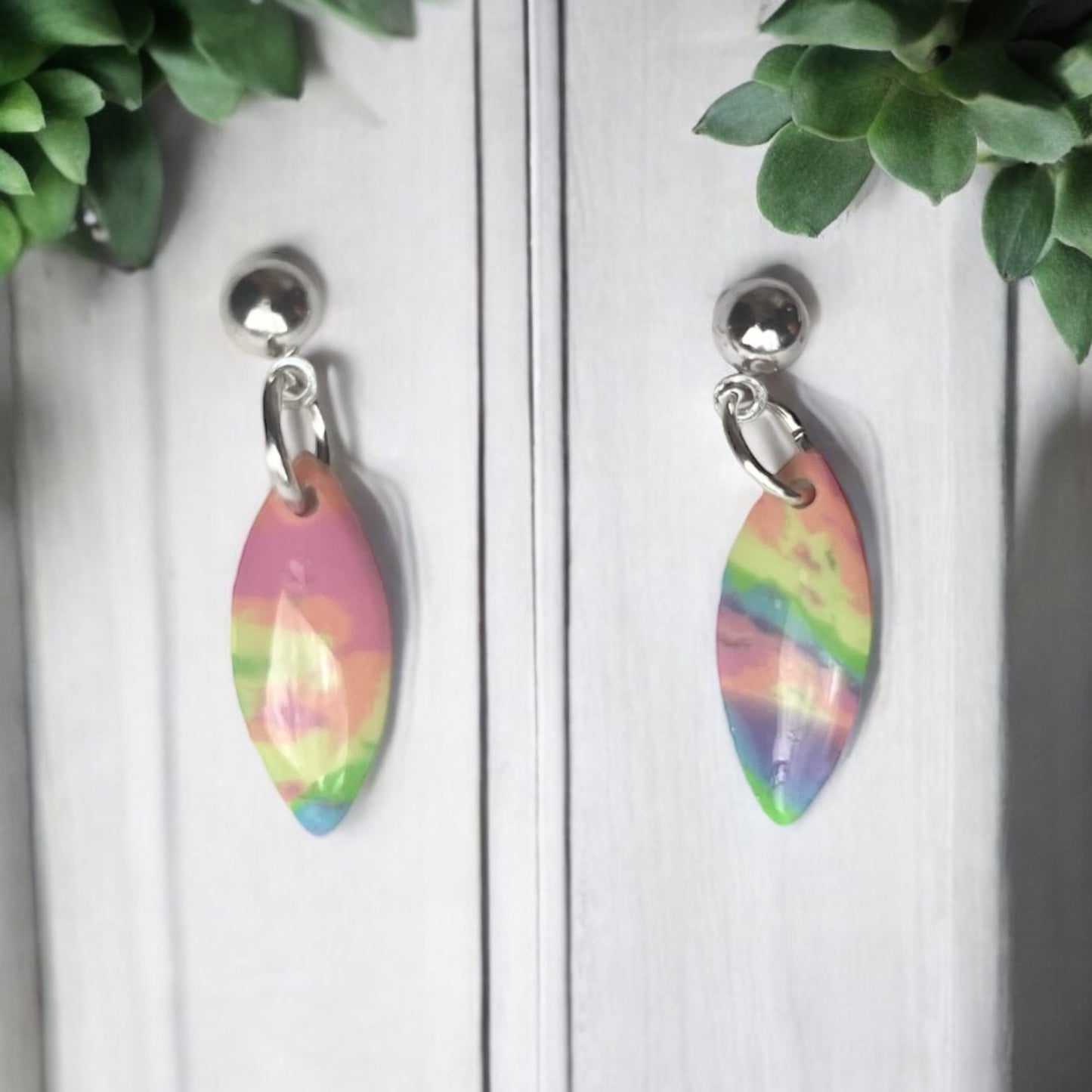 Rainbow Pointed Oval Dangles