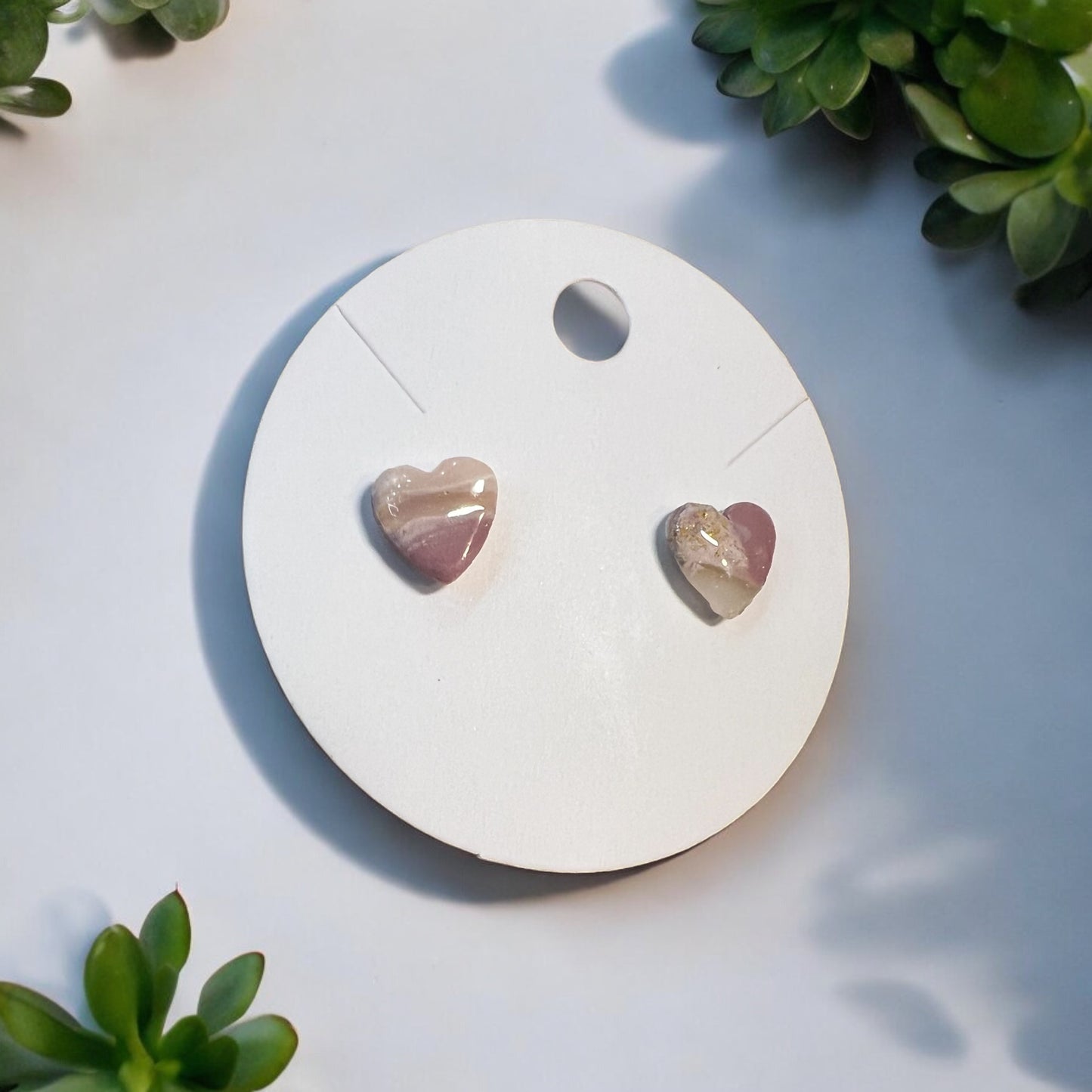 Faux Stone Pink Heart Studs